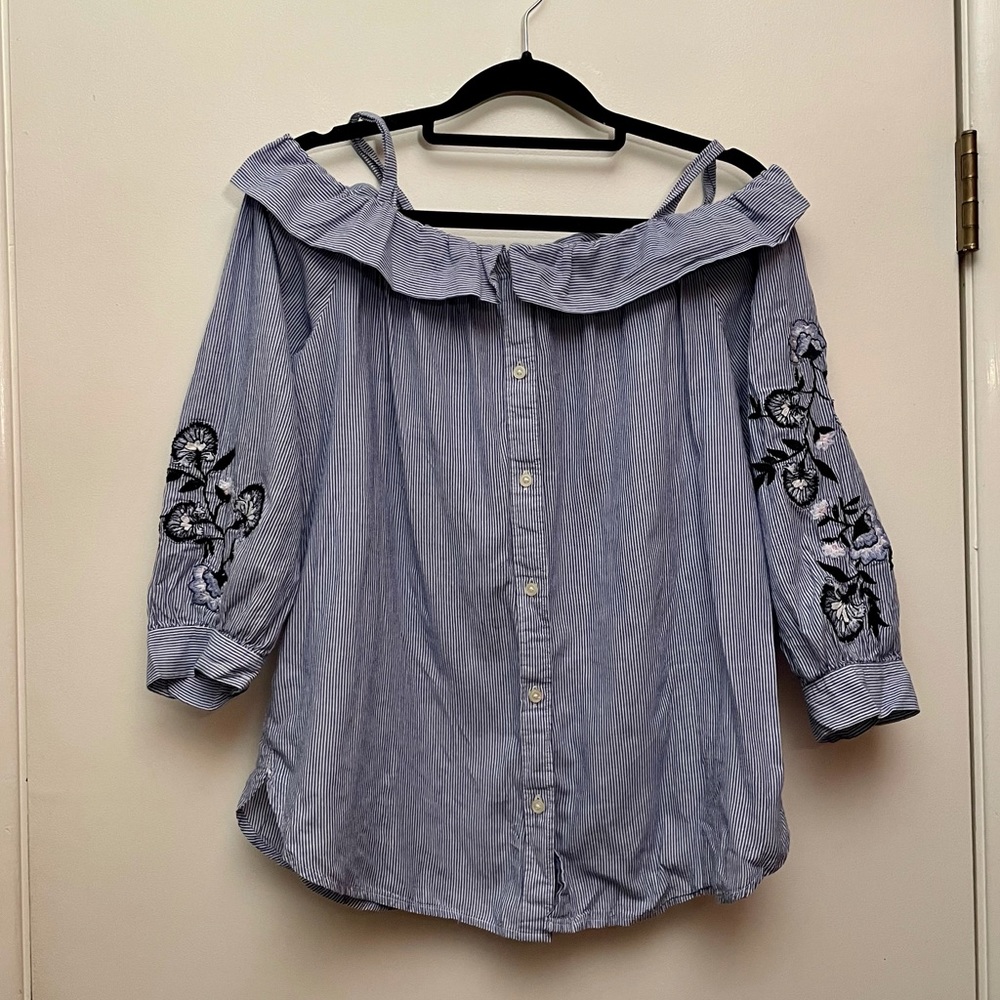 LOFT off-the-shoulder striped blouse